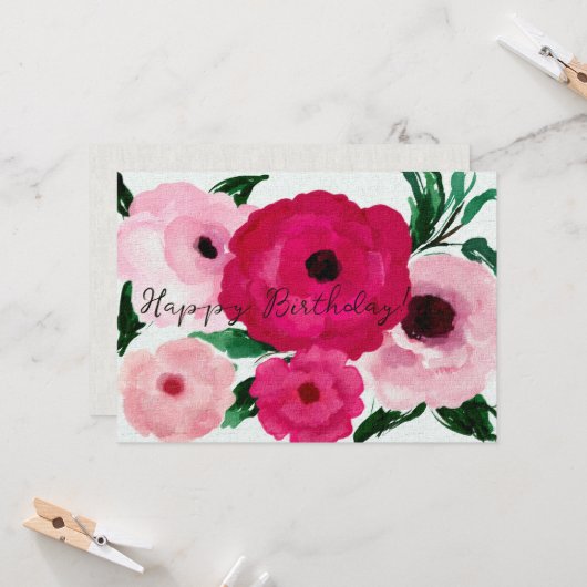 ハッピーバースデー!大きなピンクの花が美しい (正面/裏面インサイチュ)
