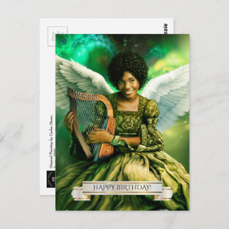 ハッピーバースデー。天使とハープ ポストカード