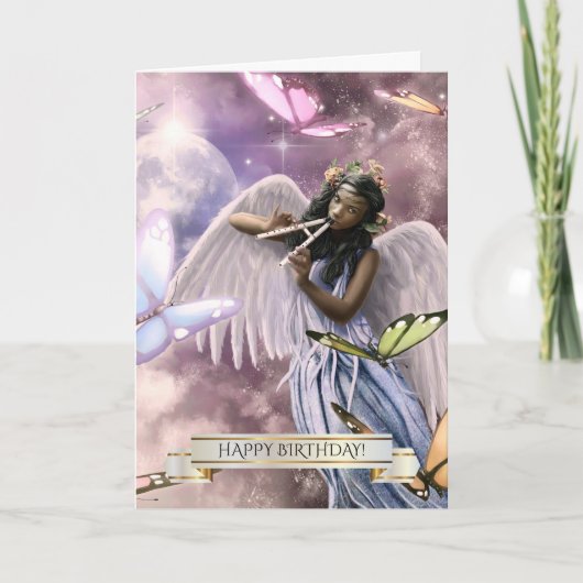 ハッピーバースデー。天使と蝶 カード (正面)