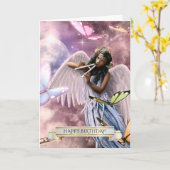 ハッピーバースデー。天使と蝶 カード (黄色い花)