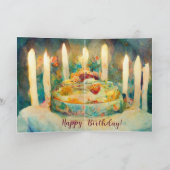 ハッピーバースデー!女の子と美しいケーキとカード カード (内部)