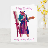 ハッピーバースデー |女アートの絵画人 カード (黄色い花)