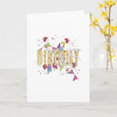 ハッピーバースデー-妖精および旗布 カード (黄色い花)