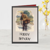 ハッピーバースデー – 川でフライフィッシング カード (黄色い花)