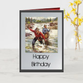 ハッピーバースデー – 川の魚釣り カード (黄色い花)