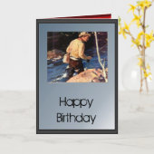ハッピーバースデー – 川沿いの釣り人 カード (黄色い花)