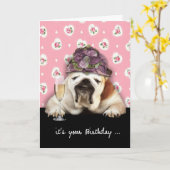ハッピーバースデー，年を取る，ユーモア，犬，帽子 カード (黄色い花)