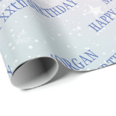 ハッピーバースデー、年齢、名前、星、ピンク&ブルー ラッピングペーパー (ロールコーナー)