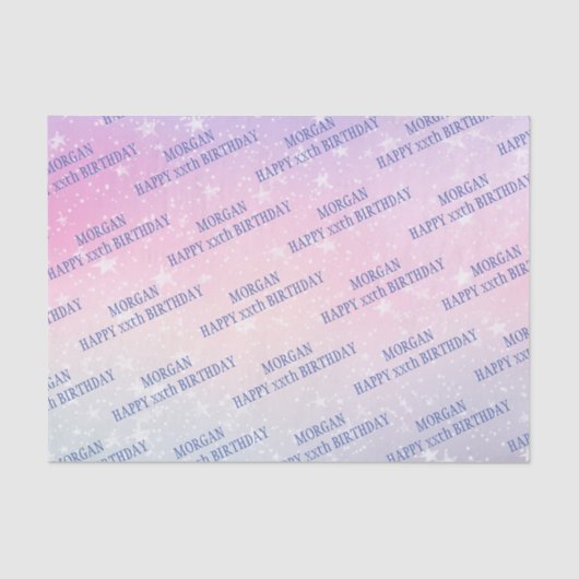 ハッピーバースデー、年齢、名前、星、ピンク&ブルー 薄葉紙 (正面)