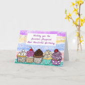 ハッピーバースデー |手かわいらし描きカップケーキ カード (黄色い花)