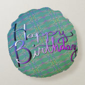 「ハッピーバースデー!」 手のグラデ書ーションの虹 ラウンドクッション (裏面)