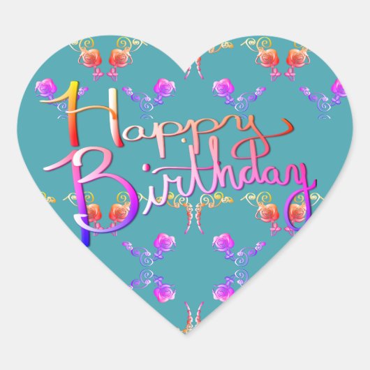 「ハッピーバースデー!」手書バラハートハート ハートシール (正面)