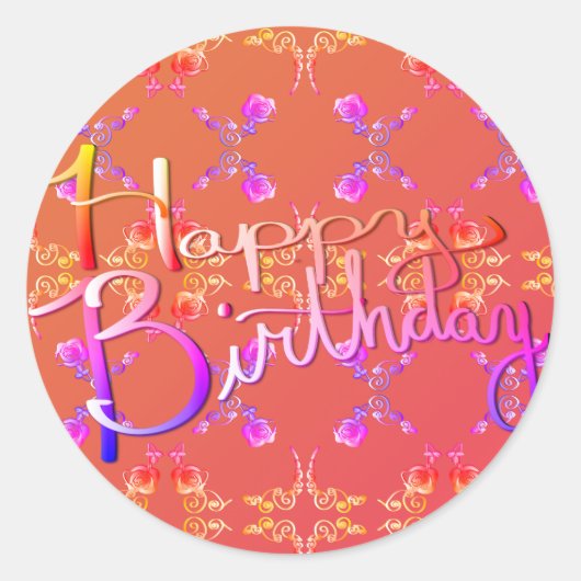 「ハッピーバースデー!」手書バラハート ラウンドシール (正面)