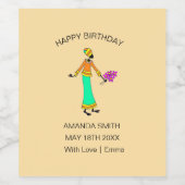 ハッピーバースデー、抽象芸術の女性と花 ワインラベル (シングルラベル)