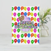 ハッピーバースデー　招待　風船　カップケーキ 招待状 (スタンド正面)