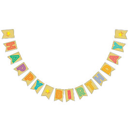 ハッピーバースデー☆数々の色の古い金ゴールド色 バンティングフラッグ