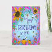 ハッピーバースデー（昆虫）マルハナバチお洒落花 カード (正面)