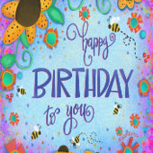 ハッピーバースデー（昆虫）マルハナバチお洒落花 カード