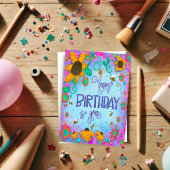 ハッピーバースデー（昆虫）マルハナバチお洒落花 カード