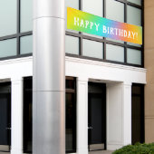「ハッピーバースデー!」 明るい虹グラデーション 横断幕 (ビルの外側)