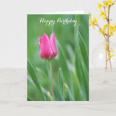 ハッピーバースデー、春のピンクのチューリップの花 カード (黄色い花)