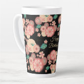 ハッピーバースデー-春ピーチフラワーズガーデン カフェラテマグ (左アングル)