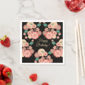ハッピーバースデー-春ピーチフラワーズガーデン スタンダードカクテルナプキン (インサイチュ)