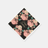 ハッピーバースデー-春ピーチフラワーズガーデン スタンダードカクテルナプキン (角)