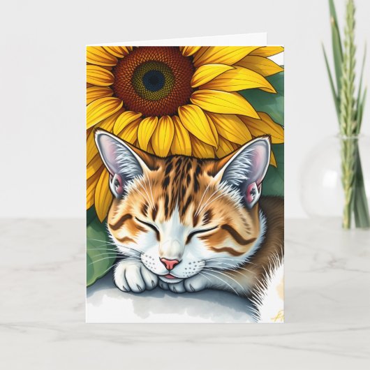 ハッピーバースデー | 昼寝猫とヒマワリ カード (正面)