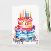ハッピーバースデー |楽しむおいしいケーキ カード (正面)