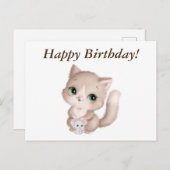 ハッピーバースデー 水彩ねずみと子猫 ポストカード (正面/裏面)