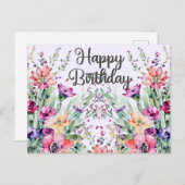 ハッピーバースデー 水彩の野生の花の野原 ポストカード (正面/裏面)