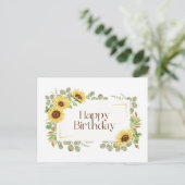 ハッピーバースデー 水彩ひまわり ポストカード (スタンド正面)