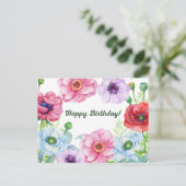 ハッピーバースデー 水彩ポピー花 ポストカード (スタンド正面)