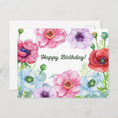 ハッピーバースデー 水彩ポピー花 ポストカード (正面/裏面)