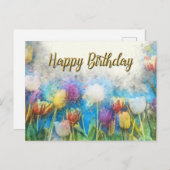 ハッピーバースデー 水彩抽象的なチューリップの花 ポストカード (正面/裏面)