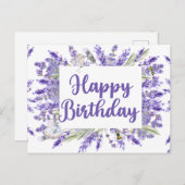ハッピーバースデー 水彩 ラベンダー 花 ポストカード (正面/裏面)