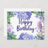 ハッピーバースデー 水彩 紫の花 ポストカード (正面/裏面)