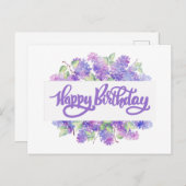 ハッピーバースデー 水彩 紫色 ライラックの花 ポストカード (正面/裏面)