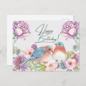 ハッピーバースデー 水彩 花と鳥 ポストカード (正面/裏面)
