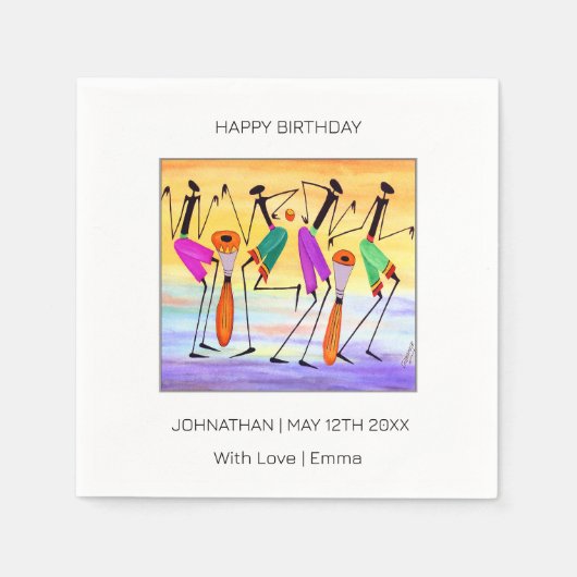 ハッピーバースデー、水表現色の幸せ スタンダードカクテルナプキン (正面)