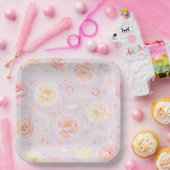 ハッピーバースデー、牡丹シャビーシック ペーパープレート (パーティー)