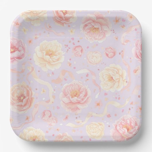 ハッピーバースデー、牡丹シャビーシック ペーパープレート (正面)