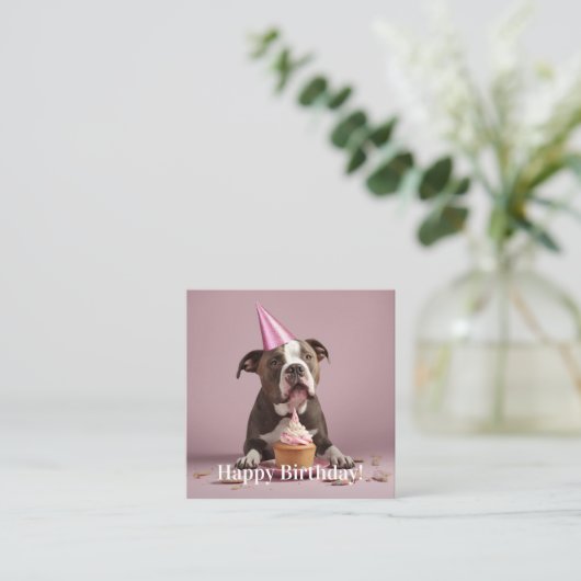 ハッピーバースデー!犬食べ物のケーキ エンクロージャーカード (スタンド正面)