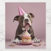 ハッピーバースデー!犬食べ物のケーキ ワインラベル (シングルラベル)