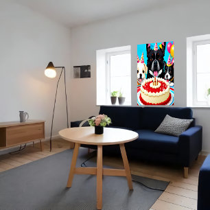ハッピーバースデー、犬3匹、ケーキ   AI Art ポスター