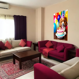 ハッピーバースデー、犬、ケーキ | AIアートポスター ポスター