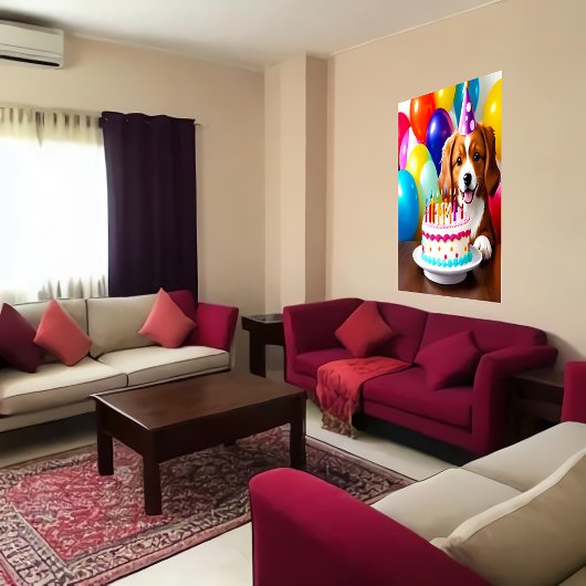 ハッピーバースデー、犬、ケーキ | AIアートポスター ポスター