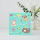ハッピーバースデー：犬、風船、花 シーズンカード (スタンド正面)