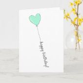 ハッピーバースデー – 甘いティール（緑がかった色）ハート型バルーン カード (黄色い花)